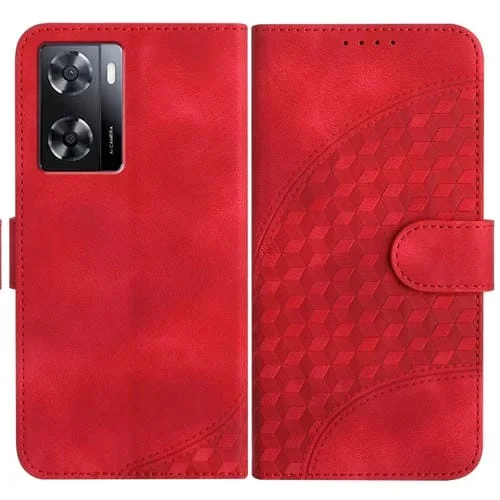 Para Oppo A57 4G Yx0060 Funda de Cuero para Teléfono con Relieve y Cabeza de Elefante con Cordón (Rojo)
