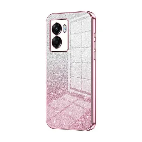 Para Oppo A57 5G Estuche para Teléfono Galvanizado con Polvo de Brillo Degradado (Rosa)