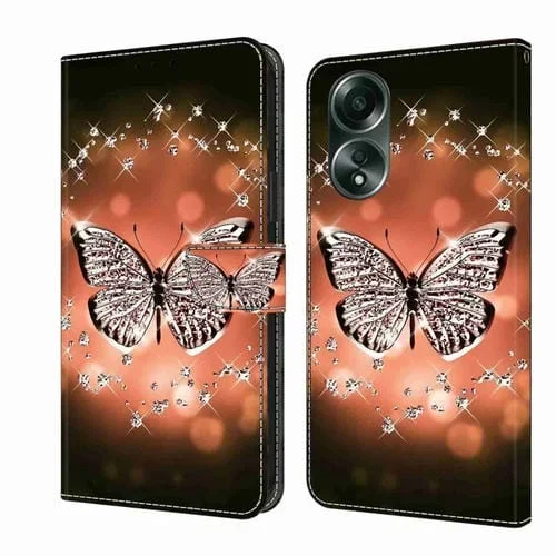 Para Oppo A58 4G Crystal 3D Funda Protectora de Cuero para Teléfono a Prueba de Golpes (Mariposa de Cristal)