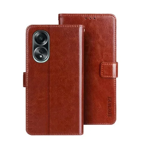 Para Oppo A58 4G Funda para Teléfono de Cuero con Textura Crazy Horse de Idewei Extranjero con Soporte (Marrón)