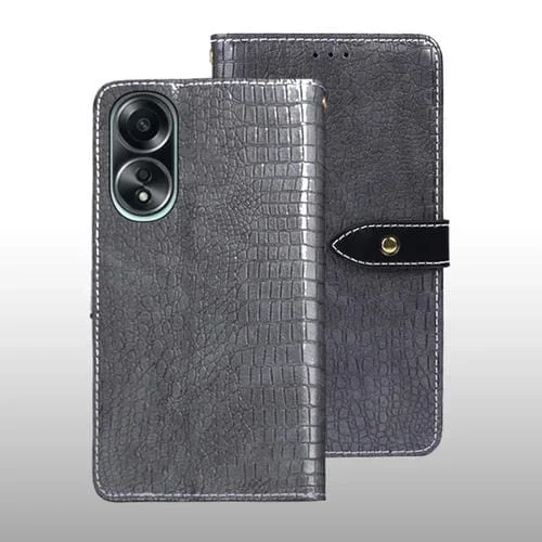 Para Oppo A58 4G Funda para Teléfono de Cuero con Textura de Cocodrilo Idewei Extranjero (Gris)
