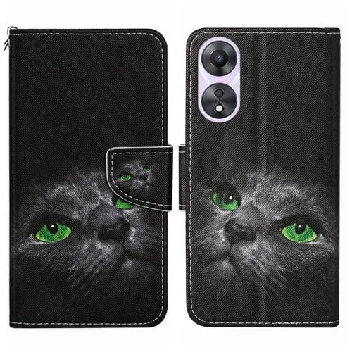 Para Oppo A78 4G Funda de Cuero para Teléfono con Patrón de Dibujo Coloreado (Gato Negro)