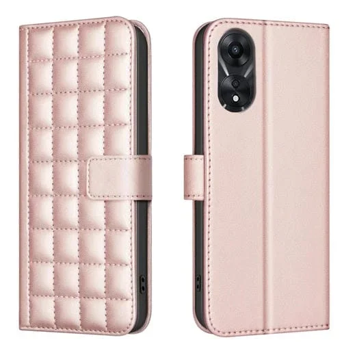 Para Oppo A78 5G Funda de Cuero con Textura Cuadrada (Oro Rosa)