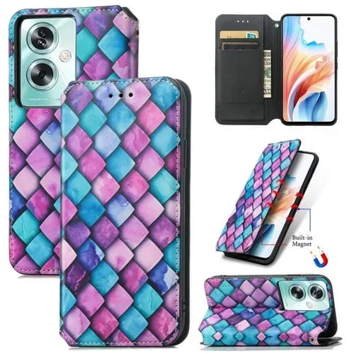 Para Oppo A79 5G / A2 5G Caseneo Funda de Cuero Magnética Colorida para Teléfono (Escamas Moradas)