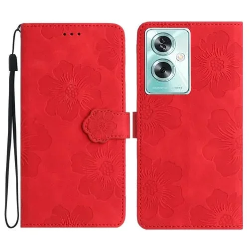Para Oppo A79 5G Funda de Cuero para Teléfono con Estampado de Flores (Rojo)