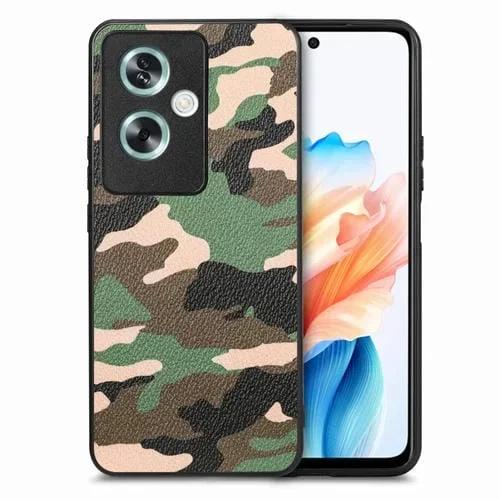 Para Oppo A79 5G Funda Trasera de Cuero de Camuflaje Retro (Verde)