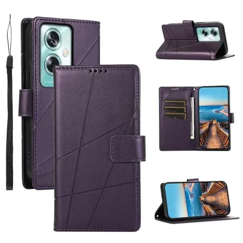 Para Oppo A79 5G Pu Funda de Teléfono con Línea En Relieve con Textura de Cuero Genuino (Púrpura)