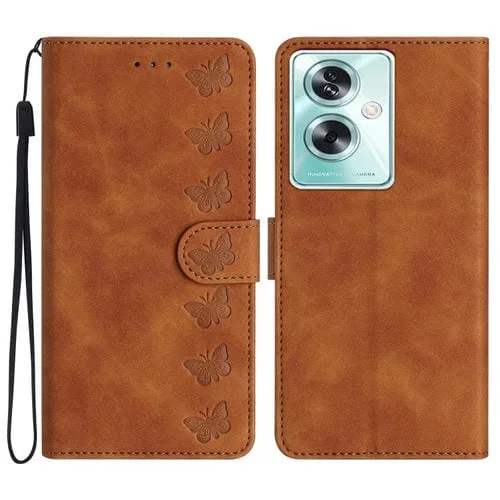 Para Oppo A79 5G Seven Butterflies Funda de Cuero para Teléfono En Relieve (Marrón)