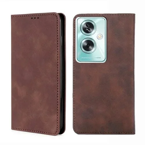 Para Oppo A79 5G Skin Feel Funda de Cuero Magnética para Teléfono (Marrón Oscuro)