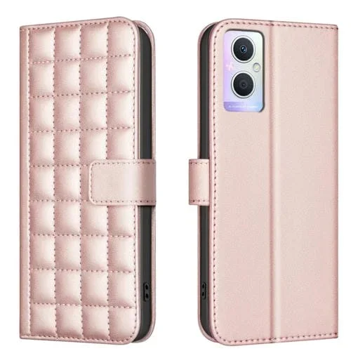 Para Oppo A96 5G / Reno7 Z Funda de Cuero para Teléfono con Textura Cuadrada (Oro Rosa)