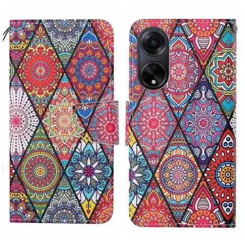 Para Oppo A98 Funda de Cuero para Teléfono con Patrón de Dibujo de Colores (Tótem de Diamante)
