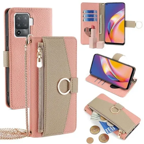 Para Oppo F19 Pro / A94 4G / Reno5 F Funda para Teléfono de Cuero con Textura Litchi Cruzada (Rosa)