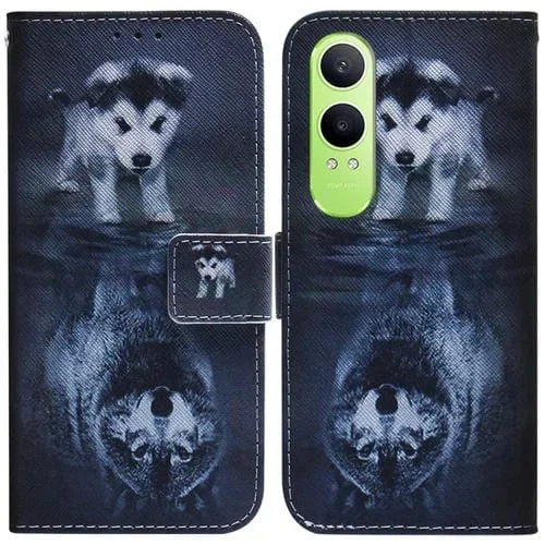 Para Oppo K12X Funda de Cuero con Tapa con Dibujo Coloreado (Lobo y Perro)