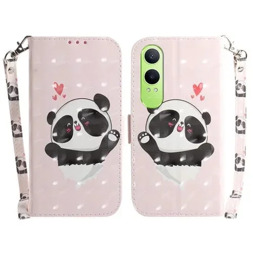 Para Oppo K12X Funda de Cuero con Tapa Horizontal de Color 3D (Corazón Panda)