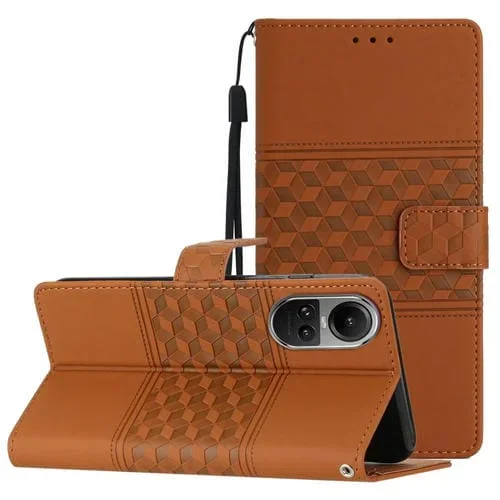 Para Oppo Reno10 5G / Reno10 Pro 5G Funda de Cuero para Teléfono con Sensación de Piel En Relieve de Diamante Global (Marrón)
