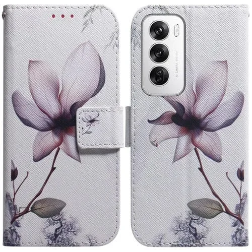 Para Oppo Reno12 5G Funda de Teléfono de Cuero con Tapa con Dibujo Coloreado Global (Magnolia)