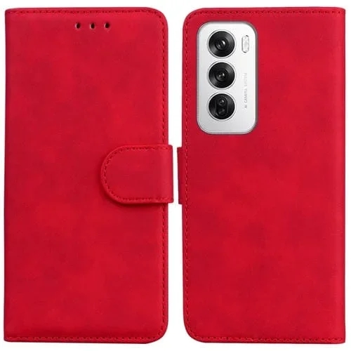 Para Oppo Reno12 5G Global Skin Feel Pure Color Funda de Cuero con Tapa para Teléfono (Rojo)