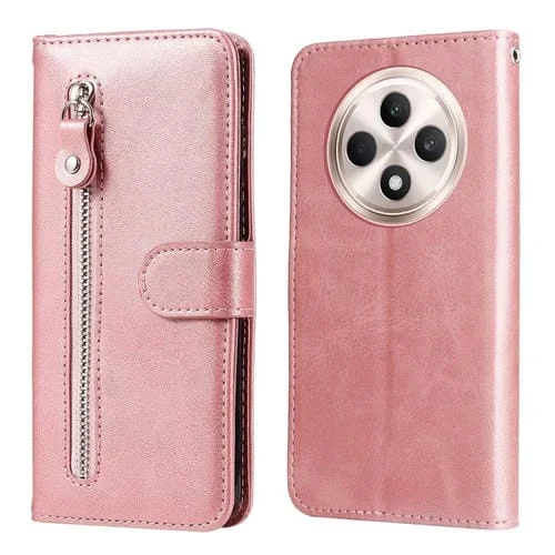 Para Oppo Reno12 F 5G Funda para Teléfono de Cuero con Cremallera y Textura de Becerro de Moda Global (Oro Rosa)