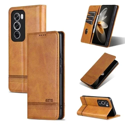 Para Oppo Reno12 Global Azns Funda para Teléfono de Cuero con Tapa con Textura de Pantorrilla Magnética (Marrón Claro)