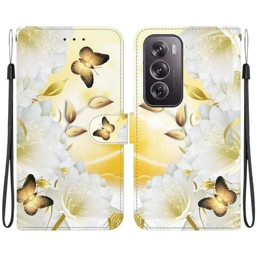Para Oppo Reno12 Pro 5G Funda de Teléfono de Cuero con Dibujo Coloreado con Textura de Cristal Global (Epiphyllum de Mariposa Dorada)