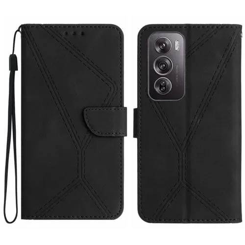 Para Oppo Reno12 Pro 5G Funda de Teléfono de Cuero En Relieve con Costuras Globales (Negro)