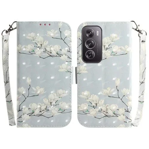 Para Oppo Reno12 Pro 5G Global 3D Funda de Cuero con Tapa Horizontal de Color (Magnolia)