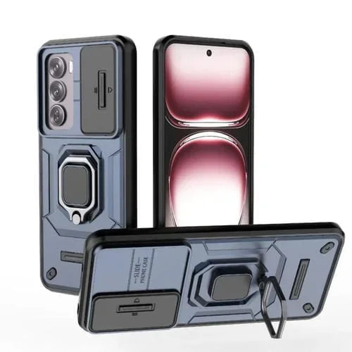 Para Oppo Reno12 Pro Global Sliding Camshield TPU + PC Funda para Teléfono a Prueba de Golpes con Soporte (Azul)