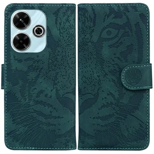 Para Redmi 13 4G Tiger Embossed Pattern Funda de Cuero con Tapa para Teléfono (Verde)