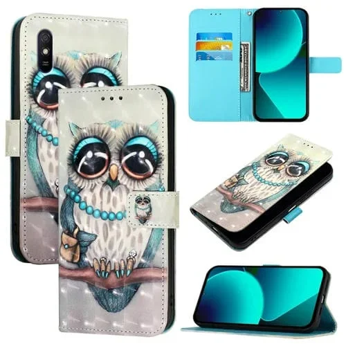 Para Redmi 9A / Redmi 9I / 9At Funda para Teléfono de Cuero con Tapa Horizontal con Pintura 3D (Búho Gris)