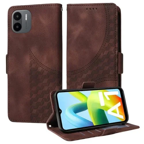 Para Redmi A1 4G / A2 4G Funda de Teléfono de Cuero Estrellado con Rombos En Relieve (Marrón)