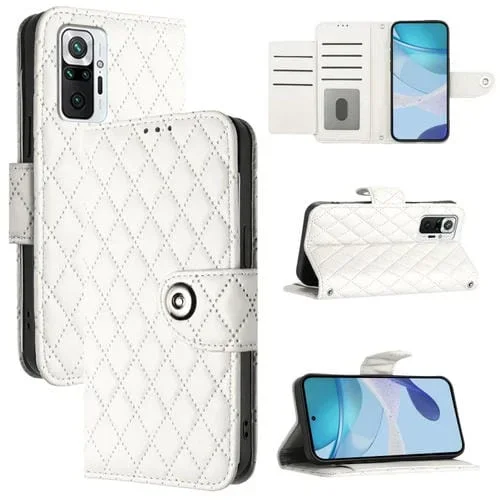 Para Redmi Note 10 Pro / Note 10 Pro Max Funda para Teléfono de Cuero con Tapa con Textura Rómbica y Cordón (Blanco)