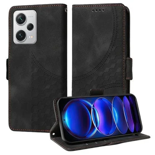 Para Redmi Note 12 Explorer Funda para Teléfono de Cuero Estrellado con Rombos En Relieve (Negro)