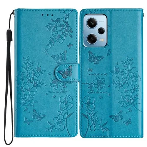Para Redmi Note 12 Pro 5G Funda de Cuero para Teléfono con Mariposas y Flores Globales (Azul)