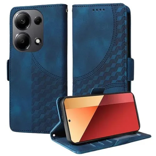 Para Redmi Note 13 Pro 4G Funda para Teléfono de Cuero Estrellado con Rombo En Relieve Global (Azul)