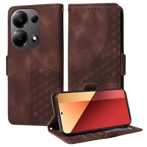 Para Redmi Note 13 Pro 4G Funda para Teléfono de Cuero Estrellado con Rombo En Relieve Global (Marrón)
