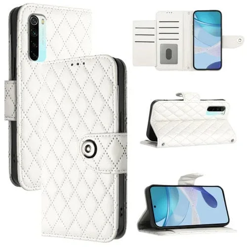 Para Redmi Note 8 Pro Funda de Cuero con Tapa con Textura Rómbica y Cordón (Blanco)