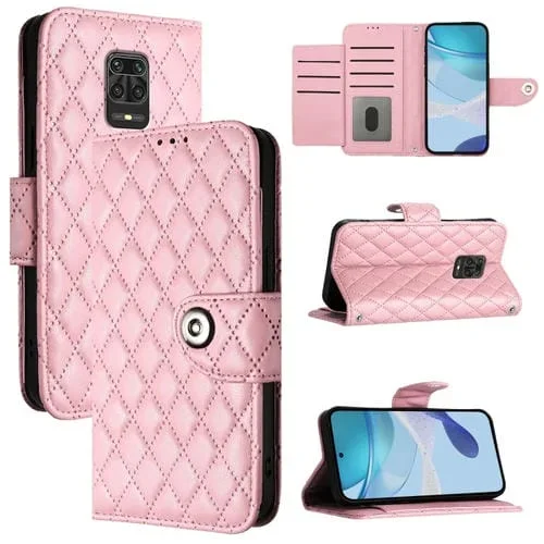 Para Redmi Note 9 Pro / Note 9 Pro Max Funda para Teléfono con Tapa de Cuero con Textura Rómbica y Cordón (Rosa)
