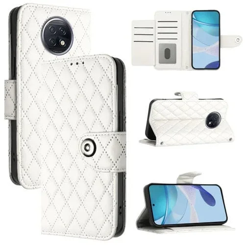 Para Redmi Note 9T Funda de Cuero con Tapa para Teléfono con Textura Rómbica Global y Cordón (Blanco)