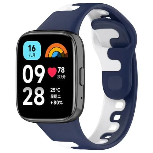 Para Redmi Watch 3 Active Stitching Correa de Reloj de Silicona de Dos Colores (Azul Blanco)