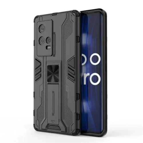 Para Vivo Iqoo 8 Pro Supersonic PC + TPU Funda Protectora a Prueba de Golpes con Titular (Negro)