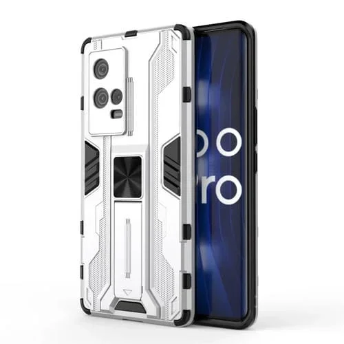 Para Vivo Iqoo 8 Pro Supersonic PC + TPU Funda Protectora a Prueba de Golpes con Titular (Plata)