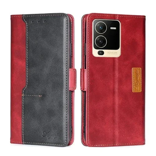 Para Vivo S15 5G Contrast Color Side Hebilla de Cuero Case (Rojo + Negro)
