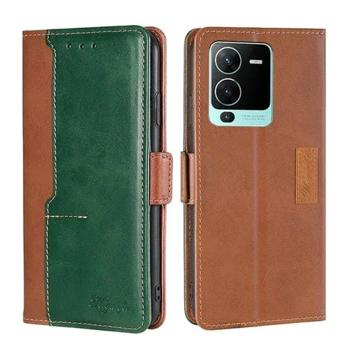 Para Vivo S15 Pro 5G Contrast Color Side Hebilla de Cuero Case (Marrón Claro + Verde)