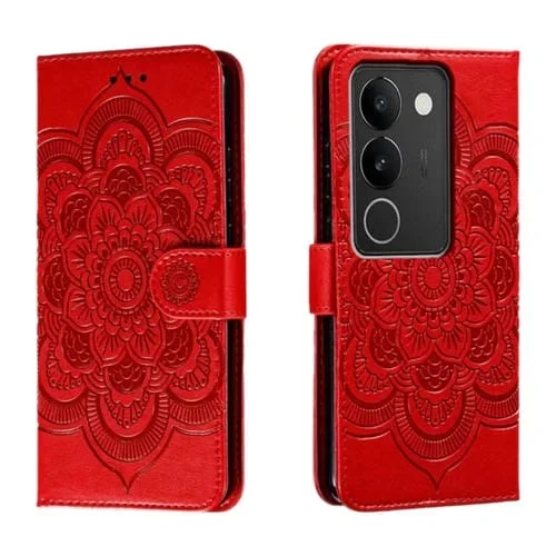 Para Vivo S17 Sun Mandala Funda de Cuero para Teléfono con Patrón En Relieve (Rojo)