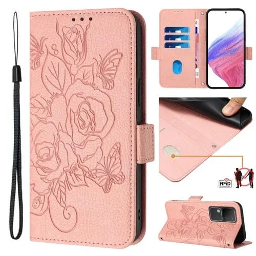 Para Vivo V30 5G / V30 Pro 5G Funda para Teléfono de Cuero Antirrobo Rfid con Relieve Global (Rosa)