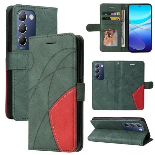 Para Vivo V40 Se 5G / Y100 Idn Funda de Cuero con Tapa y Empalme de Dos Colores (Verde)