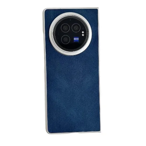 Para Vivo X Fold3 Pro Skin Feel Textura de Cuero Pintura Nacarada Funda para Teléfono a Prueba de Golpes (Azul)