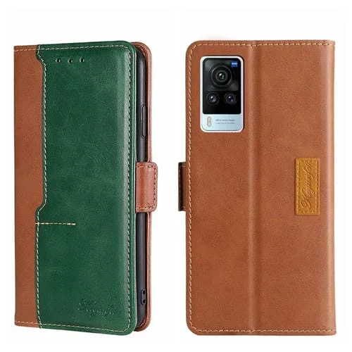 Para Vivo X60 Pro Global/X60 Curred Screen Contrast Color Color Butwle Telephone (Marrón Claro + Verde)