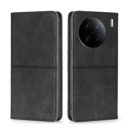 Para Vivo X90 Pro 5G Funda de Teléfono de Cuero con Tapa Horizontal Magnética con Textura de Vaca (Negro)