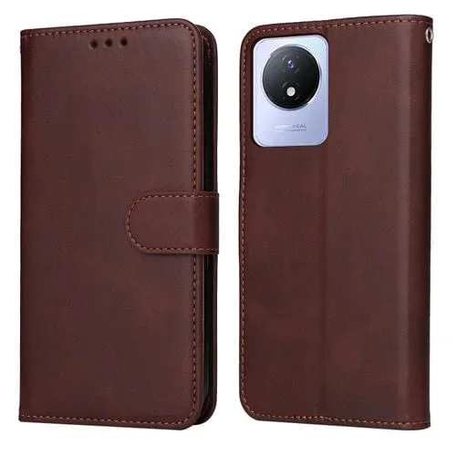 Para Vivo Y02 4G Classic Calf Texture Flip Funda de Cuero para Teléfono (Marrón)